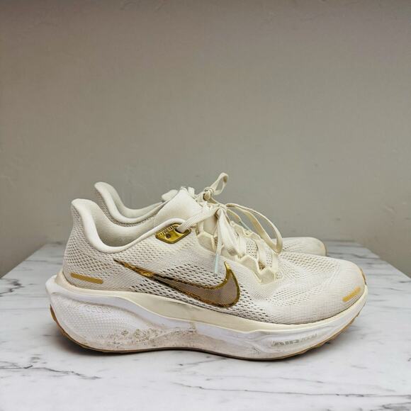 Nike Pegasus 41 White And Gold Running Shoes Women’s Size 7.5 - Picture 4 of 9